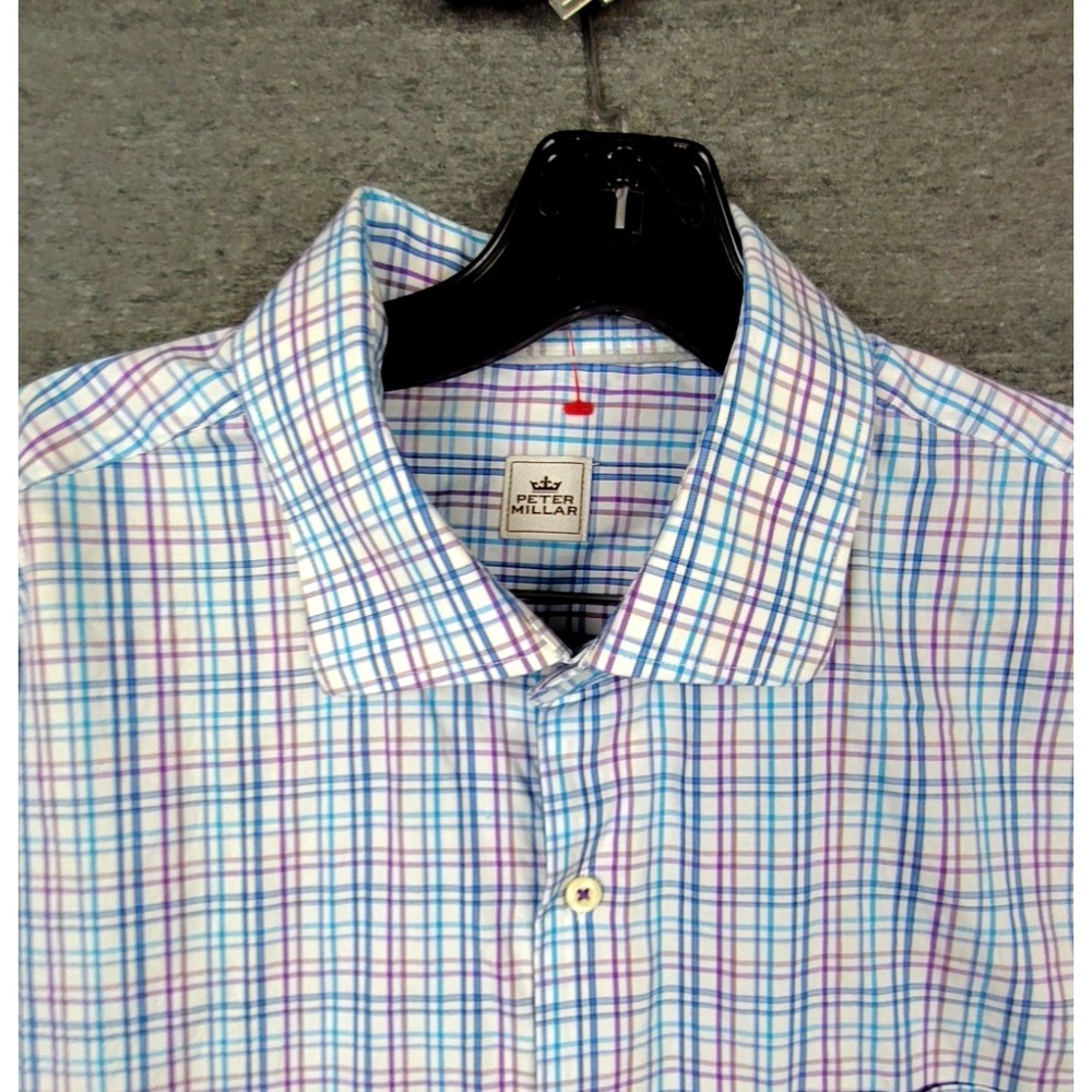 Peter Millar Mens Shirt XL Blue Plaid Button Down Country Club Smart Casual